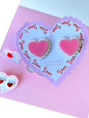 Pink /White Valentine Heart Earring Studs
