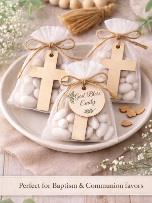 Unfinished wooden cross tags