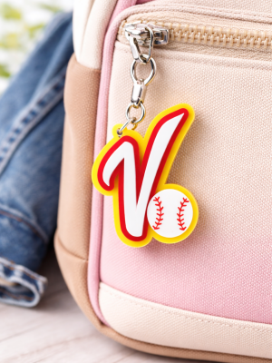 Personalized baseball acrylic keychain on backpack zipper custom sports gift tag