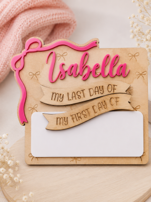 Personalized First & Last Day of School dry erase sign with custom acrylic name for back-to-school milestone photos.